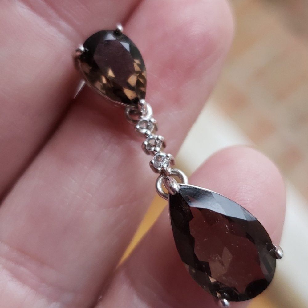 Brown Smoky Quartz Earrings (Sterling Silver)